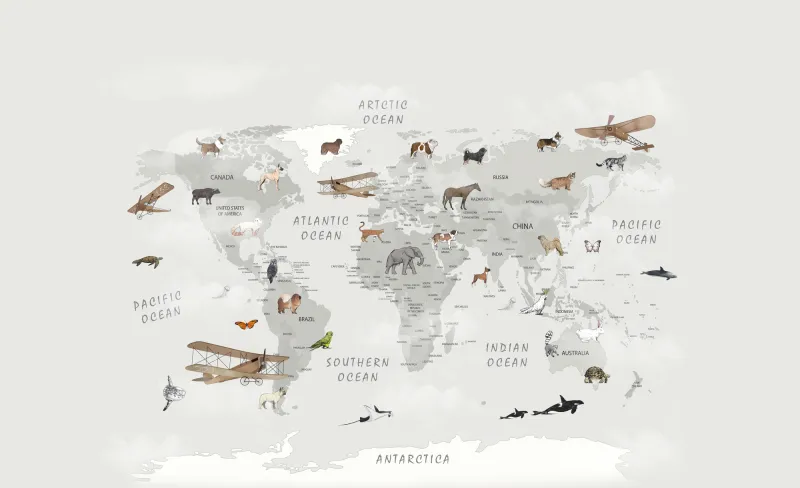 Fototapeta Mapa świata ze zwierzętami
