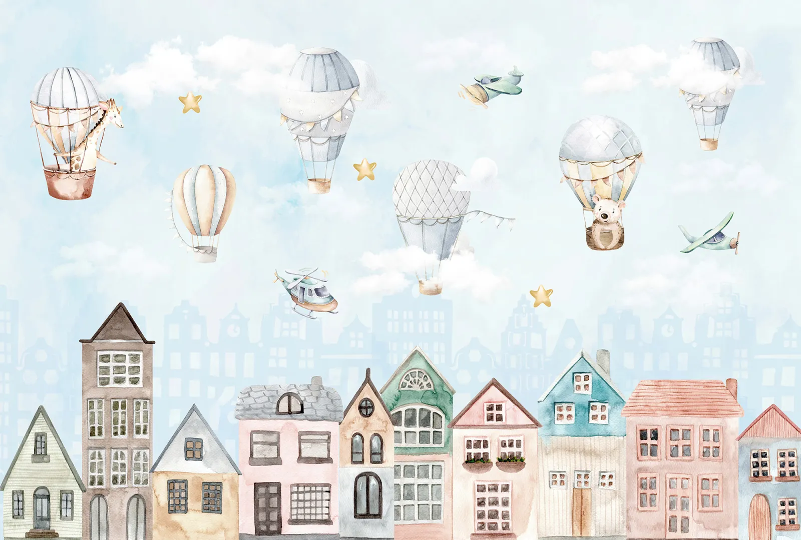 Fototapeta Balony nad miastem — powiększenie wzoru