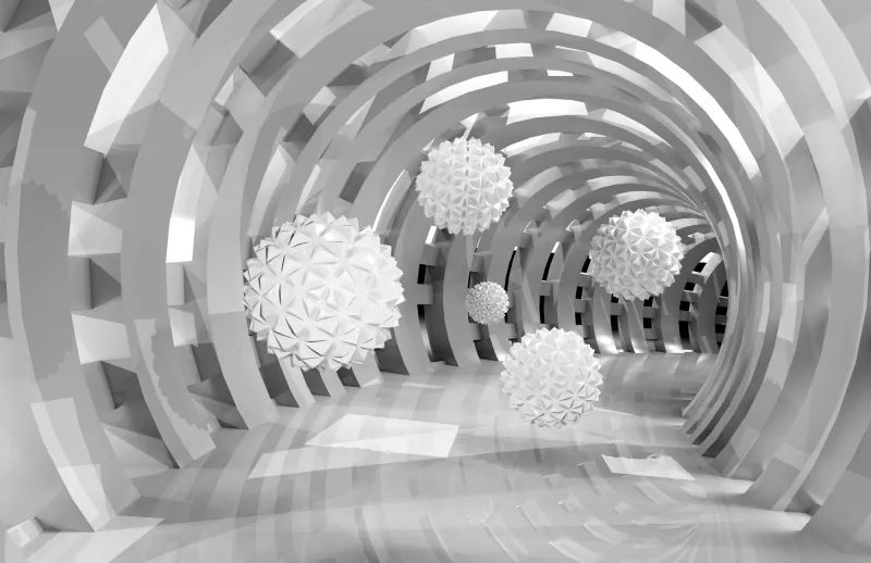 Fototapeta Tunel 3D z latającymi piłkami