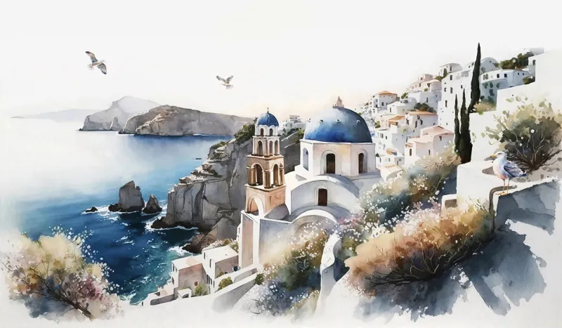 Fototapeta Santorini Błękitne Kopuły
