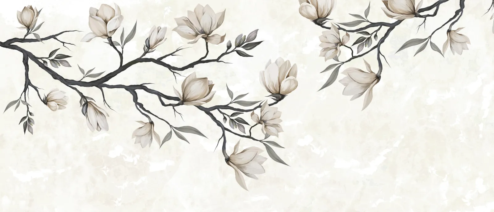 Fototapeta Gałązki z kwitnącymi kwiatami magnolii — powiększenie wzoru