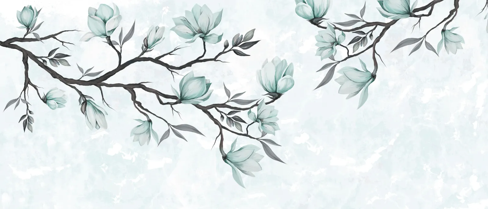 Fototapeta Gałązki z kwitnącymi kwiatami magnolii — powiększenie wzoru