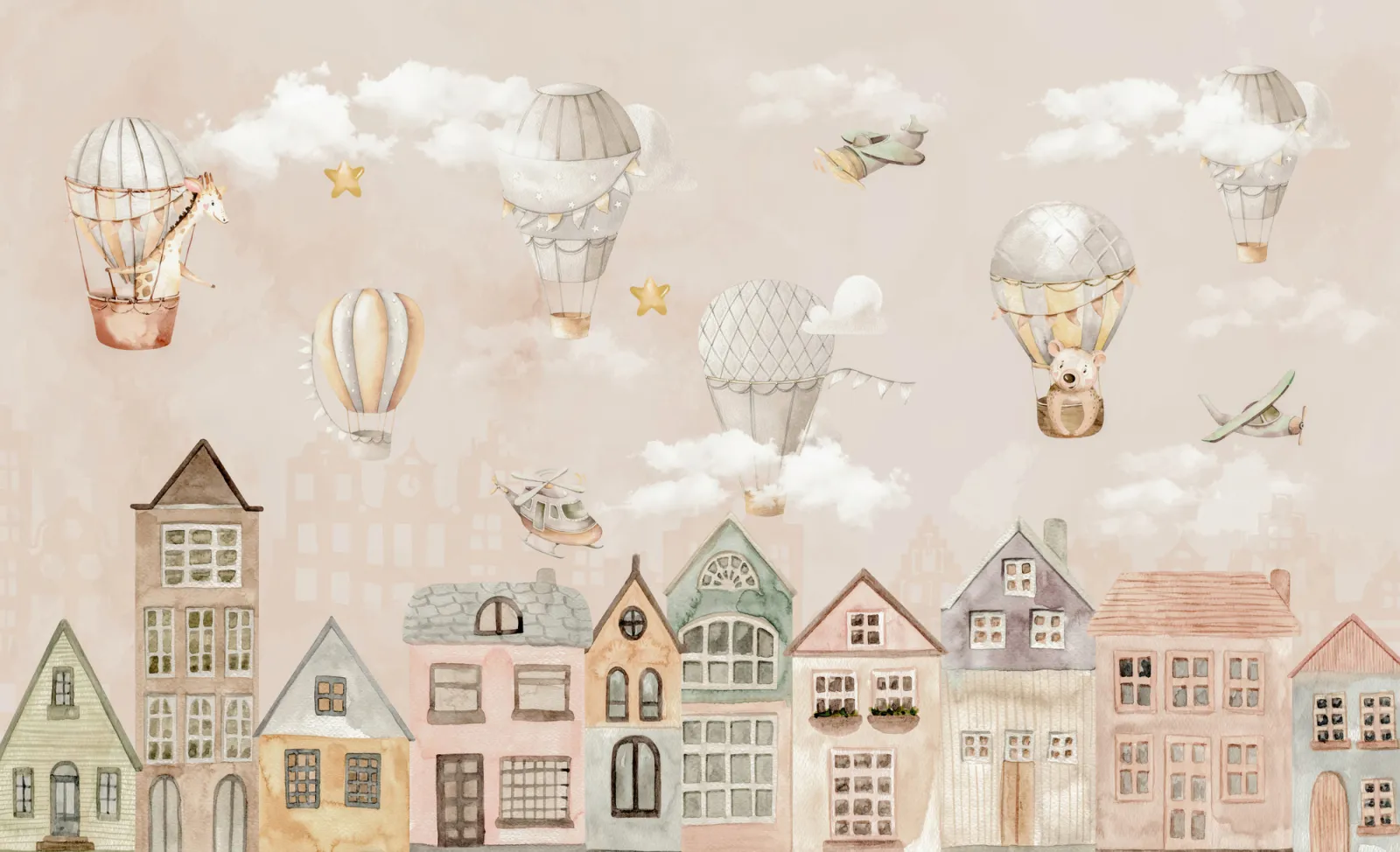 Fototapeta Balony nad miastem — powiększenie wzoru