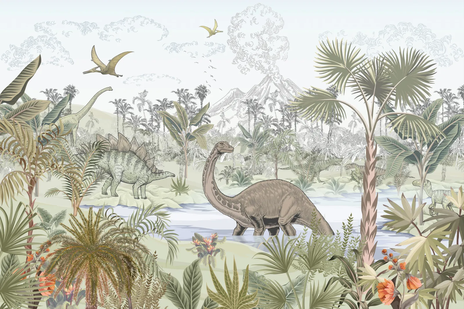 Fototapeta Dinozaury w dżungli — powiększenie wzoru