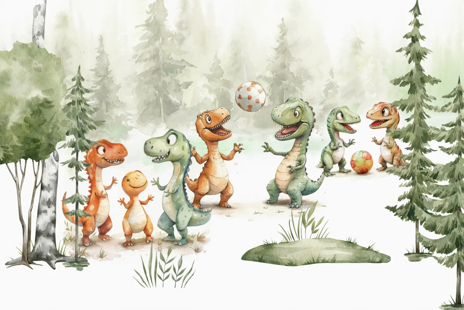 Fototapeta Wesołe dinozaury w lesie — powiększenie wzoru