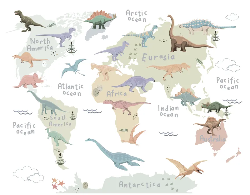 Fototapeta Kontynenty z dinozaurami