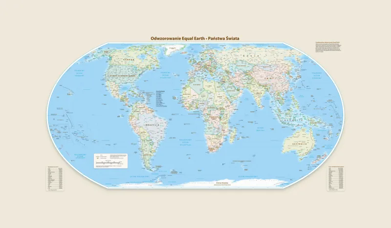 Fototapeta Mapa świata z polskimi napisami. Equal Earth