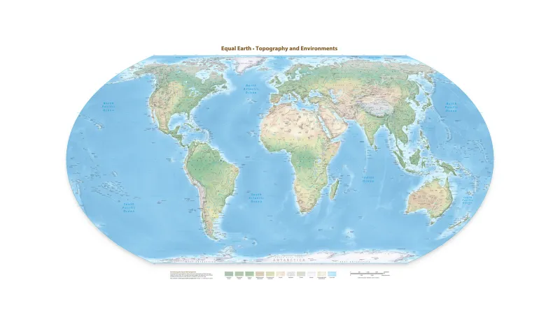 Fototapeta Mapa fizyczna świata. Equal Earth