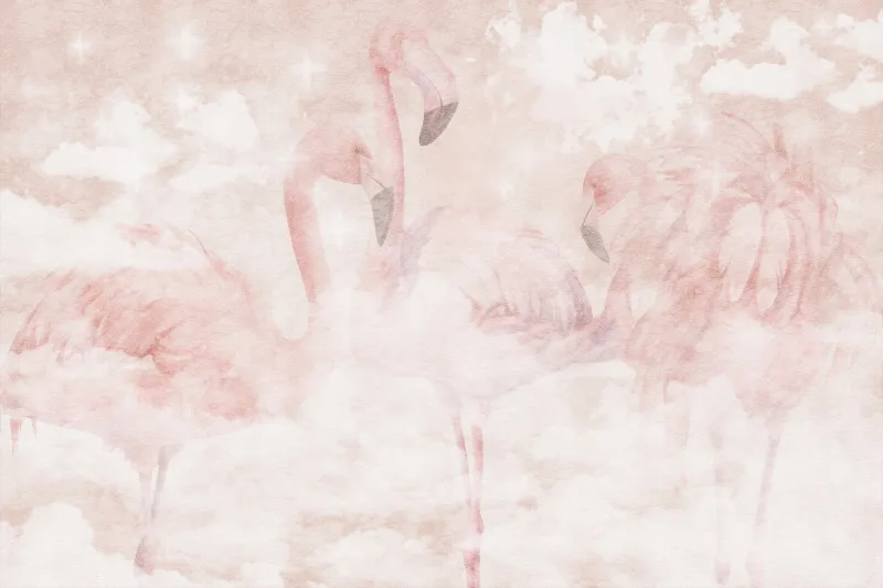 Fototapeta Flamingi wśród chmur w pudrowym różu