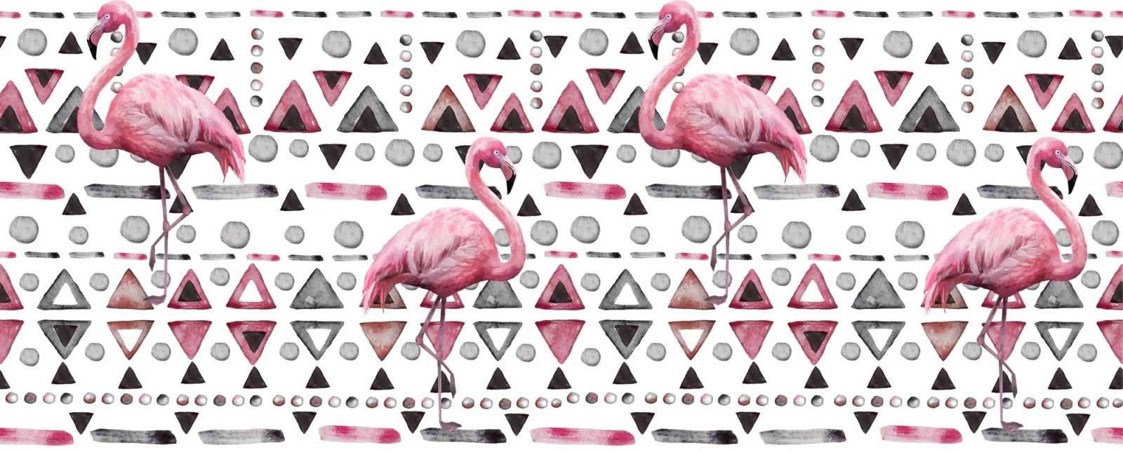 Fototapeta Różowe flamingi na geometrycznym tle - akwarela — powiększenie wzoru