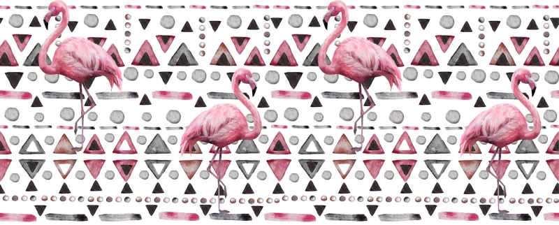 Fototapeta Różowe flamingi na geometrycznym tle - akwarela