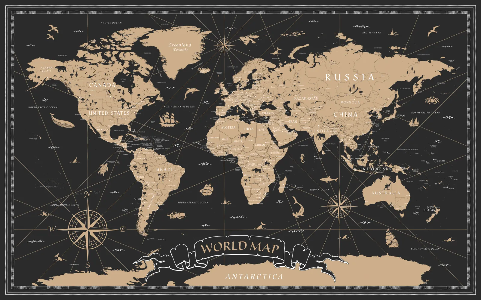 Fototapeta mapa w stylu Vintage — powiększenie wzoru