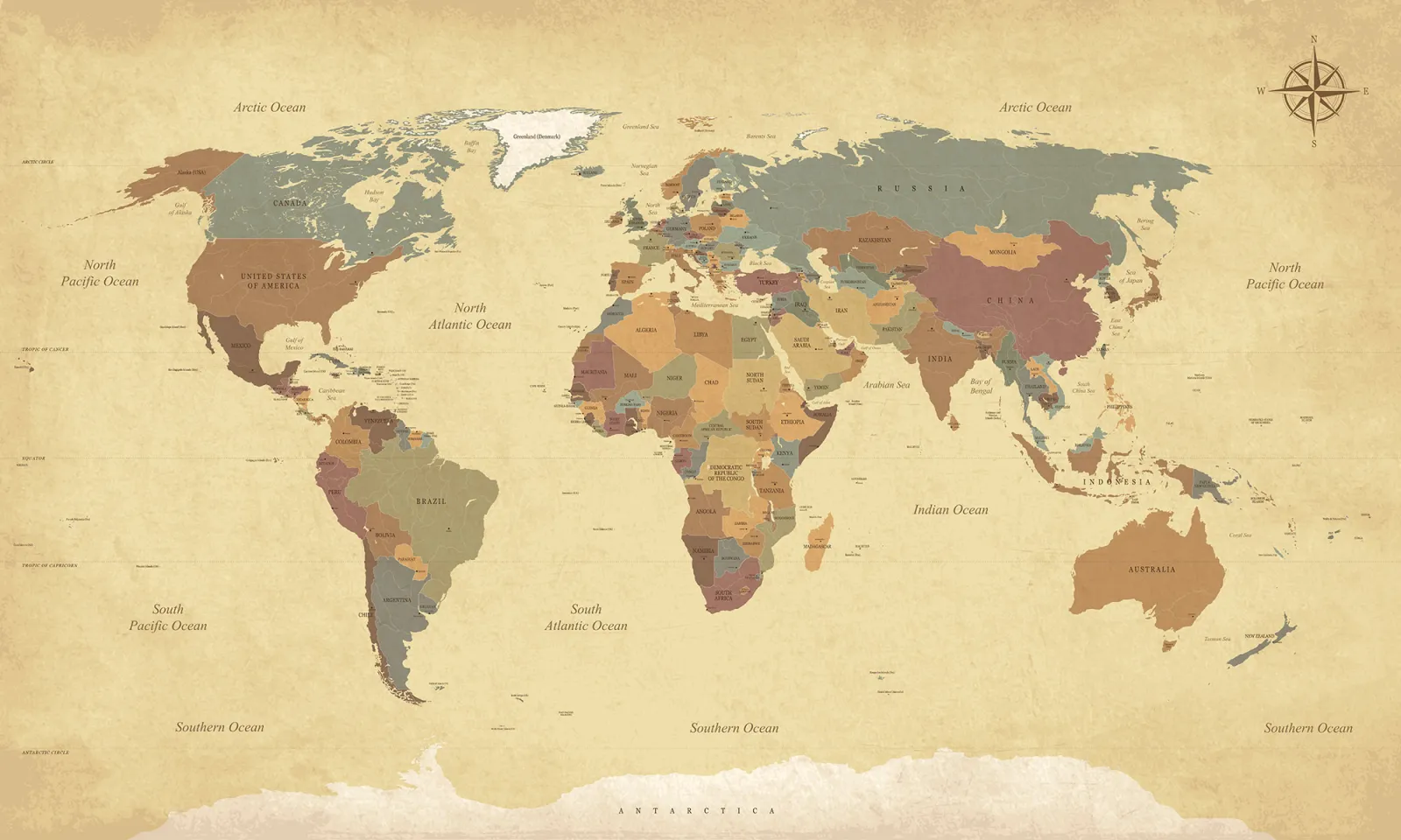 Fototapeta Mapa świata w stylu vintage — powiększenie wzoru
