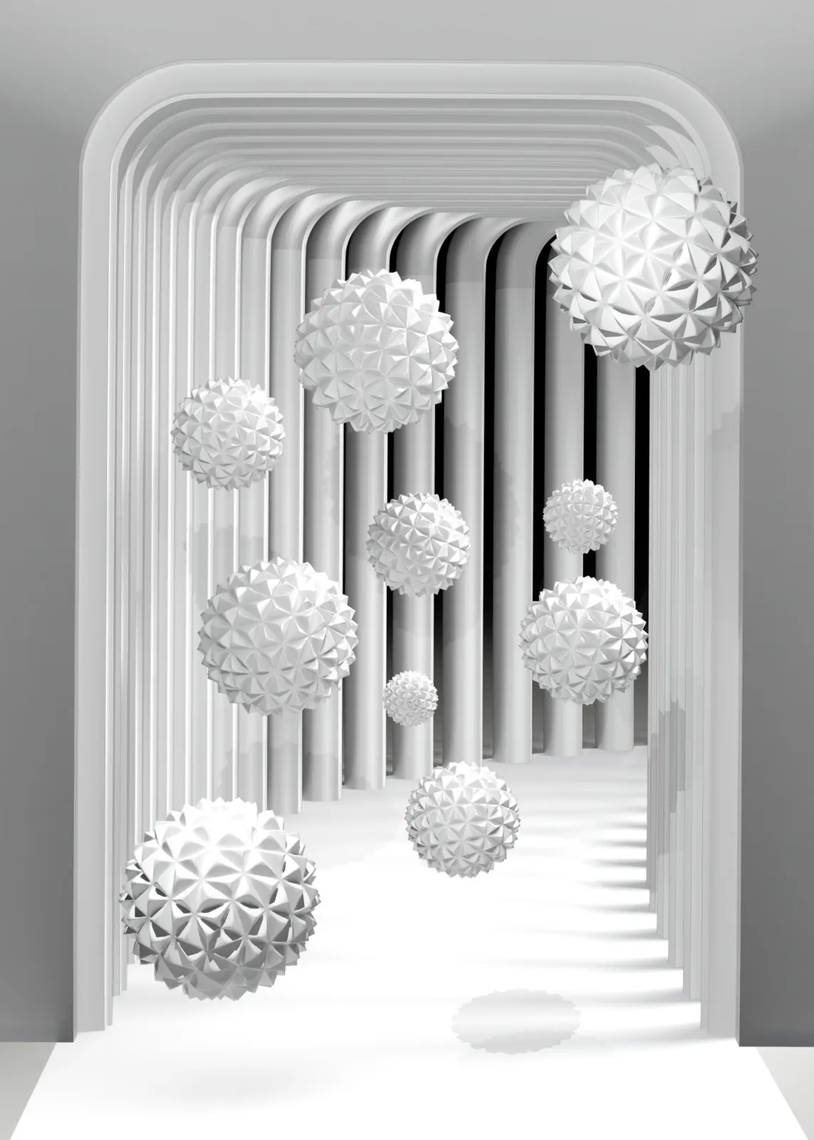 Fototapeta Latające kule w tunelu 3D — powiększenie wzoru