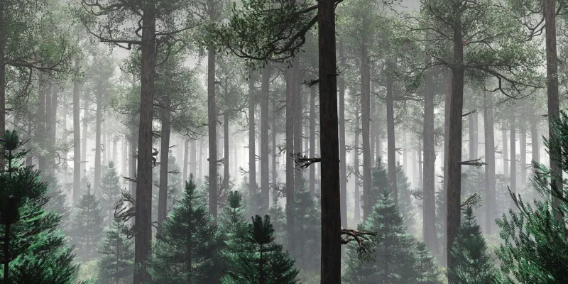 Fototapeta Mglisty poranek wśród drzew