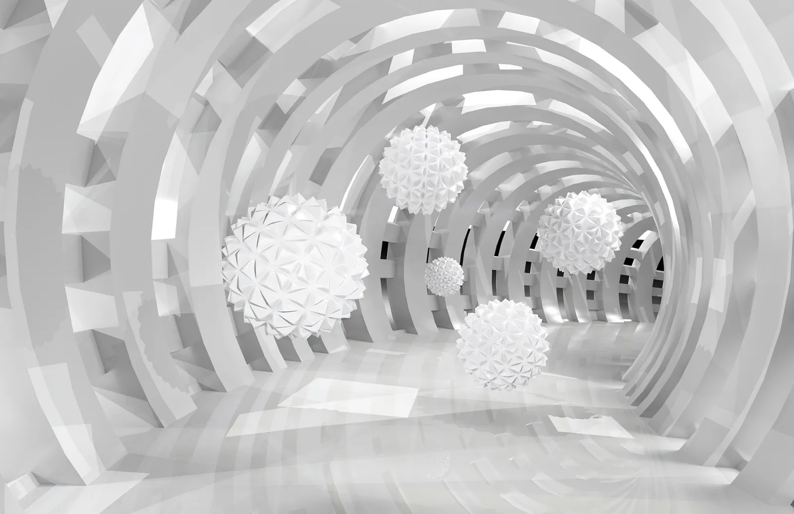 Fototapeta Tunel ścienny 3D z latającymi piłkami — powiększenie wzoru