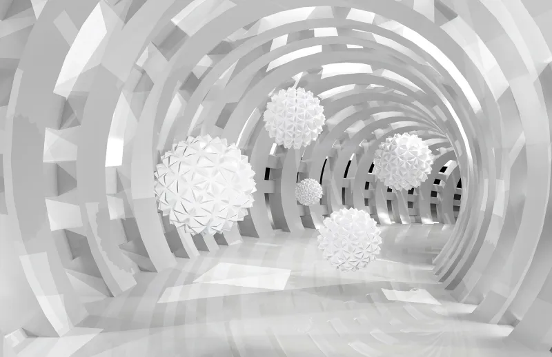 Fototapeta Tunel ścienny 3D z latającymi piłkami