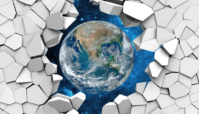 Fototapeta Planeta Ziemia w dziurze w ścianie